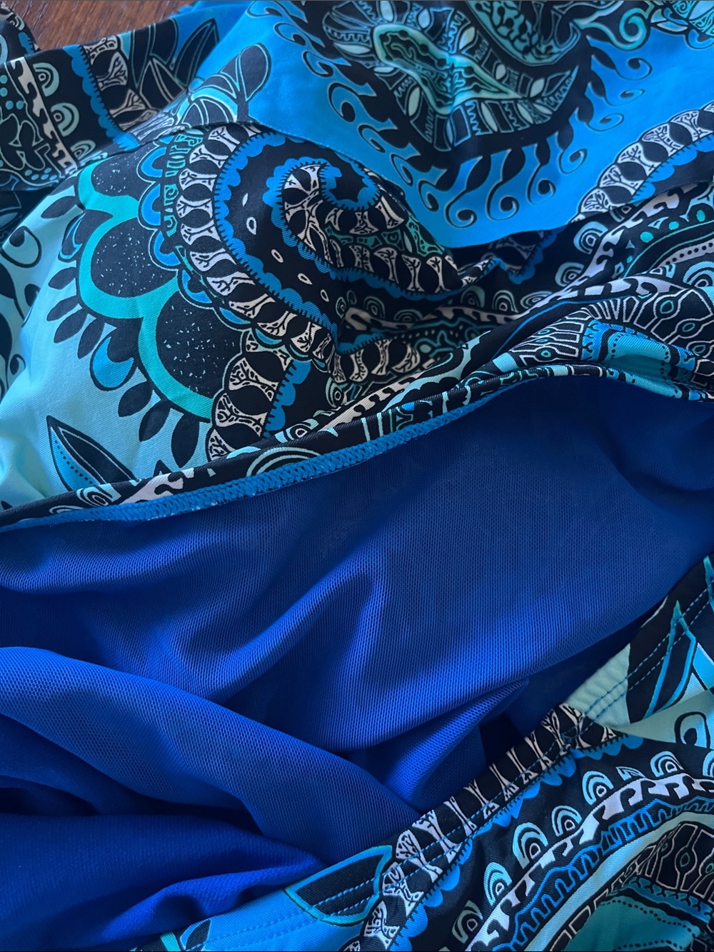 Jantzen Teal and Blue Paisley Off-Shoulder One-Piece Swimsuit - Picture 3 of 4